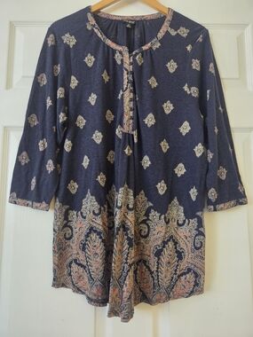 Lucky Brand Navy Paisley-Print Tunic Top
